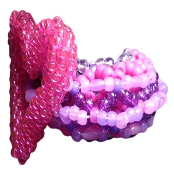 Kandi 3D Cage Cuff-With A Clear Pink Heart -Valentine Kandi Bracelet-Handmade - Picture 7 of 8